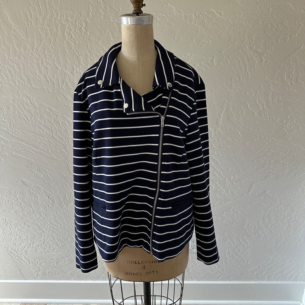 ROZ & ALI Womens Rayon Striped Moto Knit Zip Jacket Plus Size 1X Career Stretch
